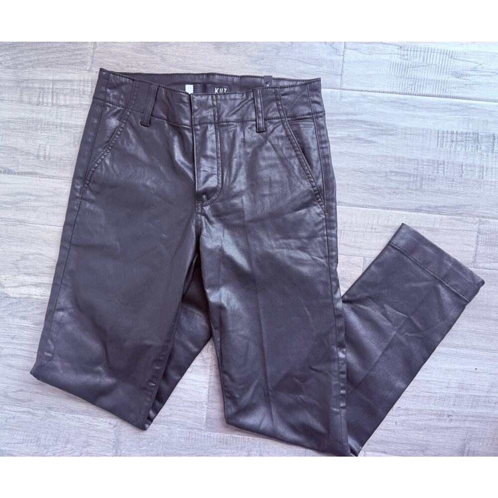 Kut From The Kloth Reese Ankle Straight Pants Size 4L Black Faux Leather NWT